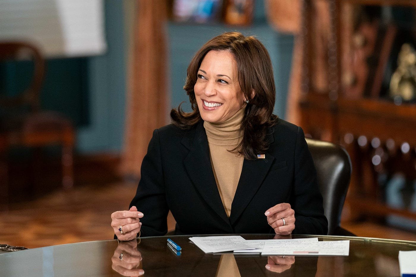 Kamala Harris speaking during her interview with Dana Bash about her policy changes.